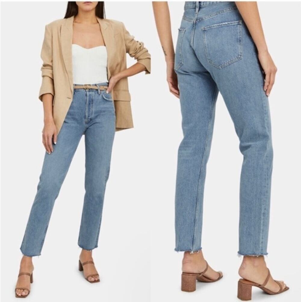 Anthropologie Agolde Remy High Rise Jean Straight Raw Hem Renewable Wash 24 Boho - Picture 1 of 7